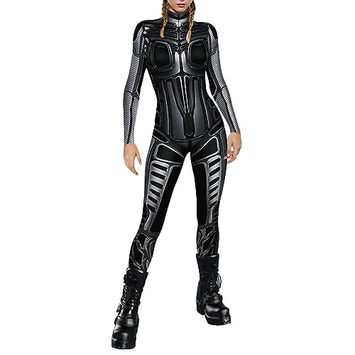 NaLatia Costume Cosplay Halloween Femmes Combinaisons Robot Jumpsuit Squelette Halloween Carnaval Jeu de rôle S-XL