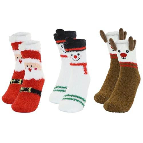 Fluffy Christmas Socks, 3 Pairs Christmas Fuzzy Socks for Wo