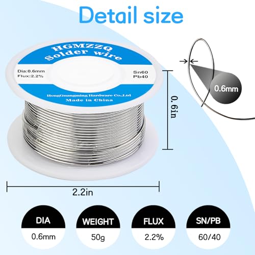 HGMZZQ 60 40 Rosin Core Solder Wire for Electrical Soldering,0.6mm Thin Wire with Flux,50g Roll,High-Quality Lead Solder 60 40 for Electronics and Automotive Soldering,Easy to Use Soldering Wire - Thumbnail 2