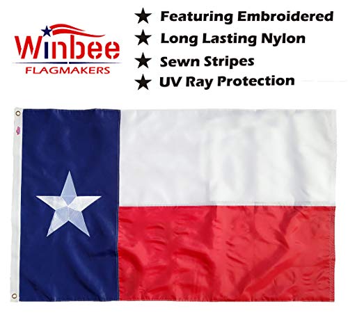 Winbee Embroidered Texas State Flag 3X5 Ft - Embroidered Stars, Heavy Duty Long Lasting Nylon, Sewn Stripes, Brass Grommets And Uv Protected, 3 By 5 Usa Flag And Texas Flag #TOP1