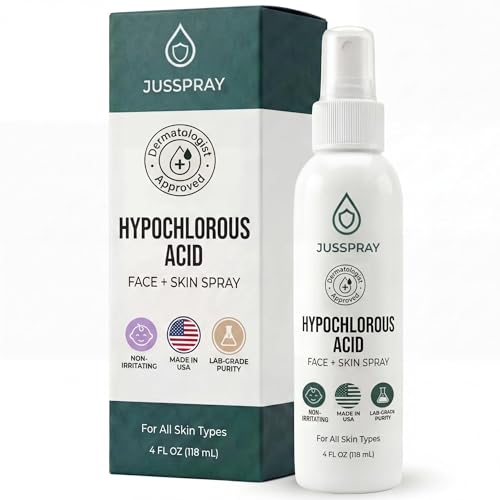 Jusspray Hypochlorous Acid Spray for Face and Skin | HOCI Facial Cleanser Mist | 4 oz Hypochlorous Acid for Face Skin Acne Eczema Body Acne Sprays Piercing Aftercare Wound Solution