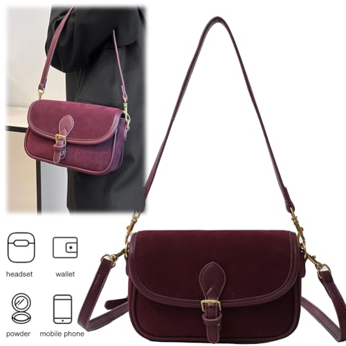 Brown Suede Shoulder Bag for Women, Fall Red Purse, Slouchy Bag, Crescent Crossbody Bag, Trendy Satchel Hobo Clutch2