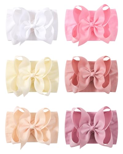 Image of doboi 6PCS Baby Girl Bows Big Baby Headbands Ribbon Bow Nylon Headbands Hair Accessories Baby Bows for Baby Girls Infant Newborn Toddler-PINK