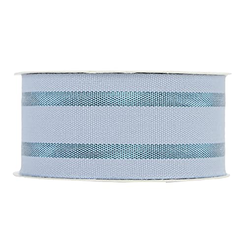 Huihuang Striped Cotton Ribbon Blue Stripes Fabric Ribbon 1.5 Inch X 10 Yards, Baby Blue Cotton Ribbon With Metallic Blue Stripe For Crafts Baby Gift Wrapping Diy Crafts Wreath Bows Sewing #TOP3