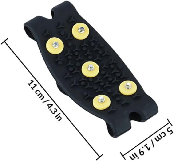 Ice Grippers Shoes 5-Tooth Yellow Buckle TPE Crampon Spikes Non-Skid Snow Shoe Grips for Outdoor Winter Hiking and Mountaineering, 2 Pairs