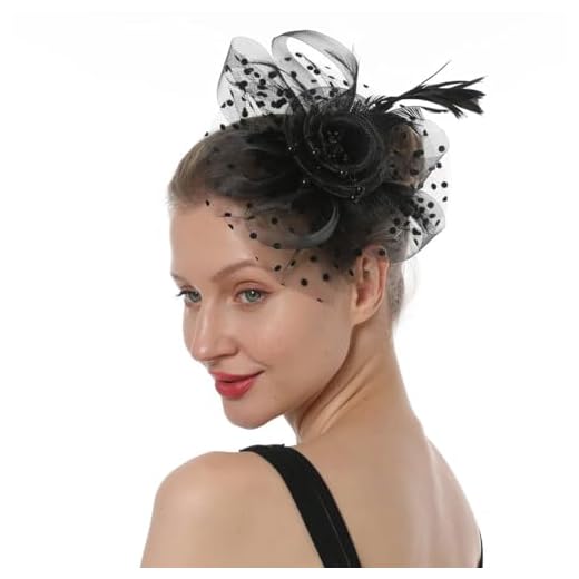 Fascinators-Hat Flower Tea Party Hat Kentucky-Church-Derby Hats Fascinator-Headband para mulheres vestidos femininos, Estilo preto, M