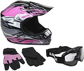 Lunatic, KIT-L2006P-14, Youth MX/ATV Helmet, Goggles & Gloves - DOT Approved - Boys Girls Kids - Pink, M