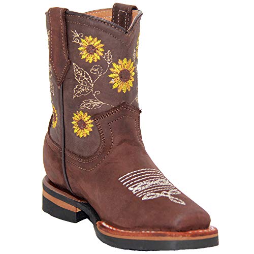 Kids Western Boot Girls Floral Sunflower Embroidered Cowgirl Cowboy Boot