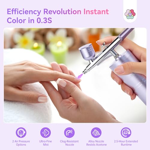 Image of SAVILAND Pro Airbrush for Nails: 2026 Optimized 25 PSI for Flawless Nails Engineered for Flow-Locked Atomization & Steady Output 0.3mm DLC-Coated Nozzle, Dual-Charge Cordless for Uninterrupted Salon
