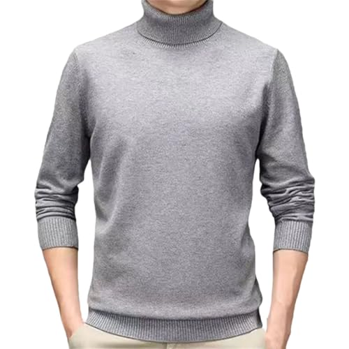 Men Solid Color Turtleneck Pullovers Sweaters Men's Long Sleeve Sweater Knitted Warm Top Gray Asian XL