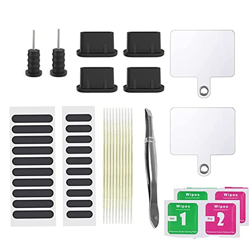 Enchufe a prueba de polvo para teléfono celular, pegatina a prueba de polvo de malla de altavoz, enchufe a prueba de polvo con orificio para música de 3,5 mm, kit de polvo para teléfono con pinzas Cover