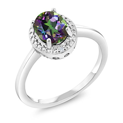 Gem Stone King 925 Sterling Silver Gemstone Birthstone and White Diamond Engagement Ring For Women | Oval 8X6MM | Available In Size 5, 6, 7, 8, 9