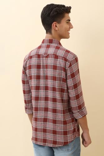 Image of Allen Solly Men Maroon Check Full Sleeves Casual Shirt