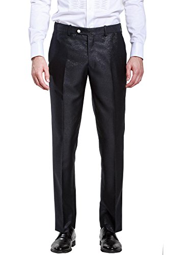 HBDesign Mens Business Fashion Slim Fit Flat Straight Shiny Black Iron Free Pants