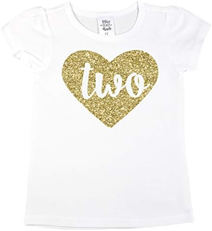 Girls 2nd Birthday Shirt Glitter Gold Two in Heart Second Birthday Shirt for Baby Girls