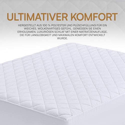 Utopia Bedding Gesteppter Matratzenschoner 90 x 200 cm, Spannmatratzenauflage, Tiefe Tasche Matratzenbezug dehnt Sich bis zu 30 cm (Weiß)