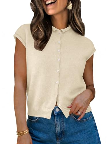 Image of UNCLECAT Womens Cap Sleeve Sweater Vest Summer Casual Button Down Lightweight Knit Sweater Cardigans