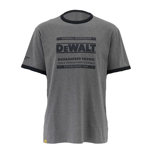 Image of DEWALT Ruston Men’s T‑Shirt – Short Sleeve, Polyester Cotton Blend, Regular Fit Workwear Top with Graphic Print, Grey/Black, XX Large