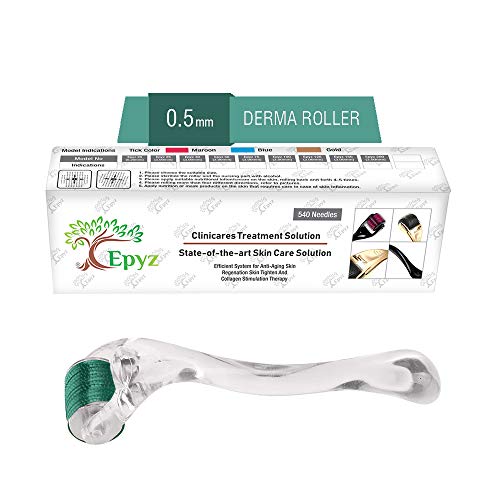 Epyz 540 agujas de microagujas Derma Roller Instrumento para cara, acné, barba, pérdida de cabello y crecimiento del cabello con estuche de almacenamiento (0.5, azul transparente)