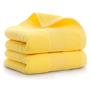 RUIBOLU 100% Cotton Ultra Soft Highly Absorbent 2 Set, Size 14″ x 30″ Home Bathroom Hand Towels for Bath, Hand, Face, Gym Towel (Yellow)