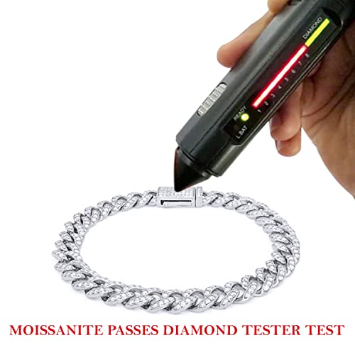 Savearth Diamonds Round Cut Lab Created Moissanite Diamond 8Mm Width Cuban Chain Bracelet In 14K White Gold Over Sterling Silver Jewelry For Men (G-H Color, Vvs1 Clarity, 3.50 Ct) 7.5" Long #TOP3