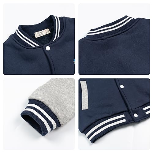 Image of Volunboy Kids Baseball Jacket Varsity Letterman Coat Fall Winter Fleece Bomber Vintage Outerwear