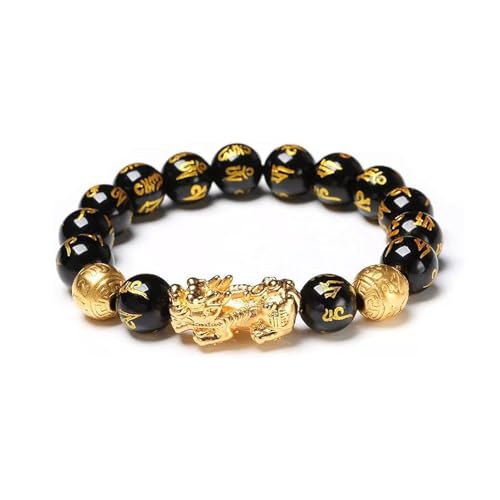 FengShui Bracelet for Men Women Wealth Good Luck Pixiu Bracelet Black Obsidian Buddha Bead Bracelet Elastic Buddha Dragon Mantra Bracelet Prosperity Protection Jewelry