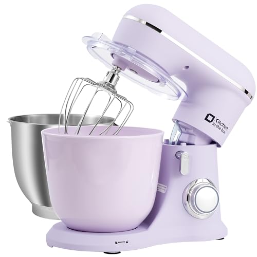 Kitchen in the Box Keukenmachine, 1300W, 10 snelheden, 4.5L + 5L mengkommen, elektrische standmixer met garde, klopper en deeghaak (Lila, 4.5L)