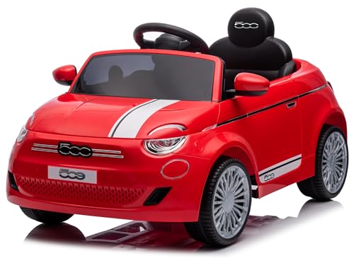 Macchina Elettrica per Bambini 12V Fiat 500 Auto Giocattolo Full Optional con Telecomando Parentale Soft Start e Cintura di Sicurezza Rosso