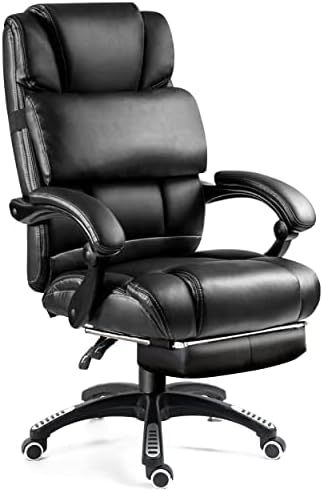 Executive Office Chair With Footrest & Lumbar Support, Ergonomic Design Recliner Computer Desk Chair Adjustable Back Rest Heavy Duty 360° Swivel Gaming Chair Black for Home Office with Tilt Function