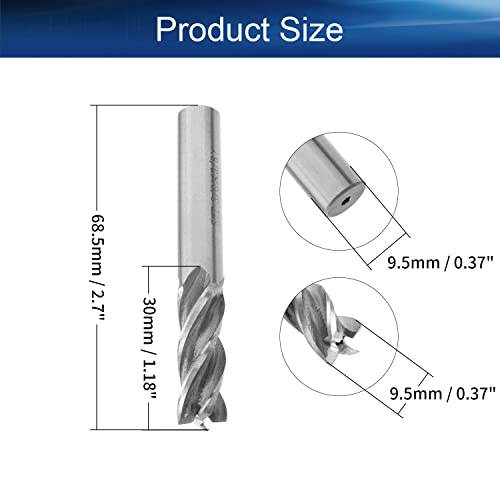 Image of Auniwaig 3 /8 inch Straight Shank End Mill Cutter, 4-Flute End Mill Bits,HSS-AL Spiral Bits, Round Shank Milling Cutting Tool for Stainless Steel Alloy Copper Metal 1Pcs
