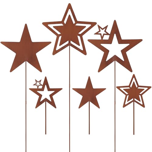 Otuuz 6er Set Weihnachten Sterne Rost Gartenstecker 3 Große 60 cm...