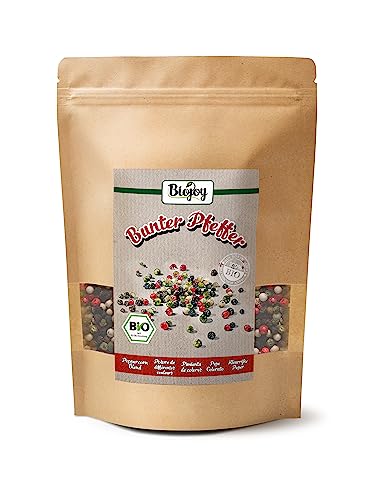 Biojoy BIO-Pimienta de colores (500 g), granos enteros y secos, pimienta en grano de 4 colores, sin aditivos (blanco, rosa, verde, negra)
