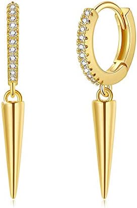 SIMPLGIRL Dainty Dangle Hoop Earrings for Women Girls 14K Gold Plated Geometric Triangle Cone Dangle Huggie Earrings