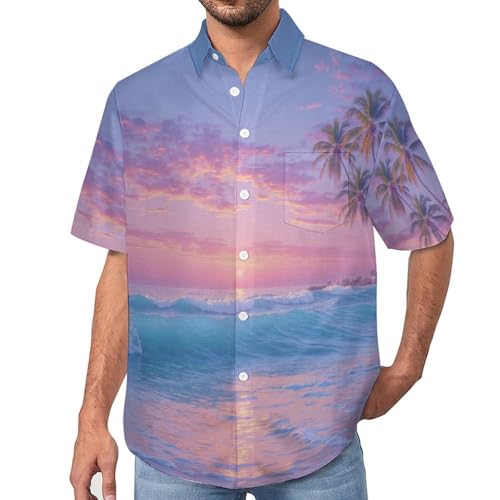 Camisa de manga corta para hombre con estampado 3D casual de paisaje costero veraniego