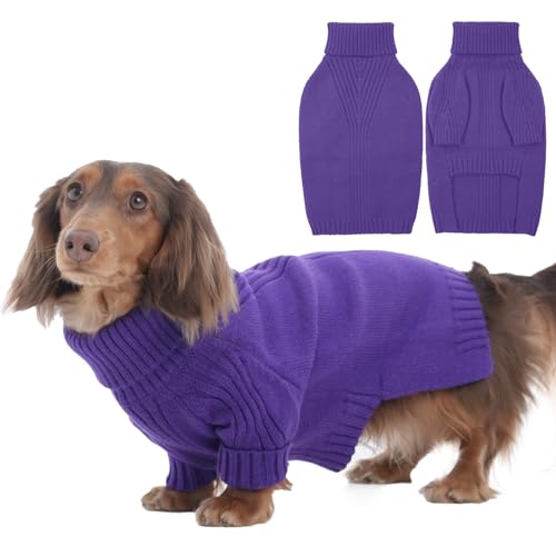 Image of Turtleneck Dog Sweater,Thermal Knitted Sweater for Small Dogs Girl Boy, M | 4-Way Stretchy Fit, Cozy & Warm Pullover Clothes for Fall Winter, Indoor & Outdoor Knitwear, Fit for Frenchie, Dachshund