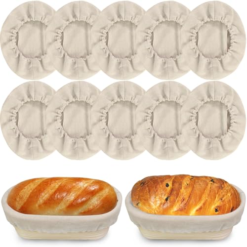 10 PC Oval Bread Proofing Cloth Covers – 10" Reusable Banneton Liners for Oval Sourdough Baskets – Natural Unbleached Cotton Dough Covers for Fermentation – Fits Most 10" Banneton Baskets