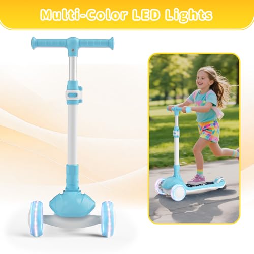 Image of SIMATE 3 Wheel Kick Scooter for Kids Ages 3-12, Light Up Wheels & 3 Adjustable Height Handlebars, Lean-to-Steer & Widen Anti-Slip Deck, Boys & Girls Gift