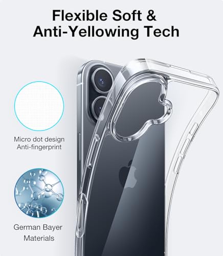 Image of TORRAS Crystal Clear for iPhone 16 Plus Case, Ultra-Thin [Non-Yellowing] [Military Protection] Slim Fit Silicone TPU Cover for iPhone 16 Plus Phone Case, Soft, Clear, 6.7 inch