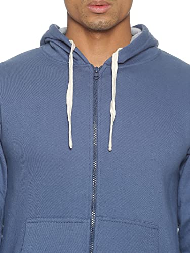 Image of CAHOOT Men's Dark Blue Zip-Front Hoodie with Contrast Drawstring for Casual Wear | Long Sleeve | Hooded Neck | Zipper Closure | Cotton Sweatshirt Crafted with Comfort Fit for Everyday Wear