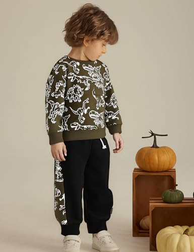 Image of Toddler Boys Dinosaur Sweatshirt and Jogger Pants Outfit Set, Ages 2-10