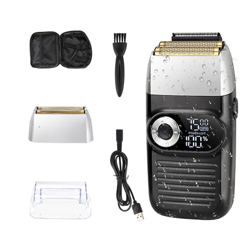 Afeitadora de láminas para hombres, afeitadoras eléctricas recargables sin cable, Maquinilla De Afeitar LED Para Bigote Con Cabezal De Corte Flotante Y Diseño De Hoja De Doble,Láminas lavable Grooming