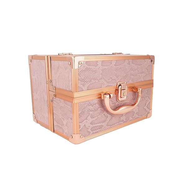 Image of Vanity Box for Women Makeup Organizer Box Clip-and-Go Makeup Bag with Elegant Closure Professional Travel Makeup Case Portable Artist Cosmetic Brush Organizer Storage Bag |(Rose Gold)