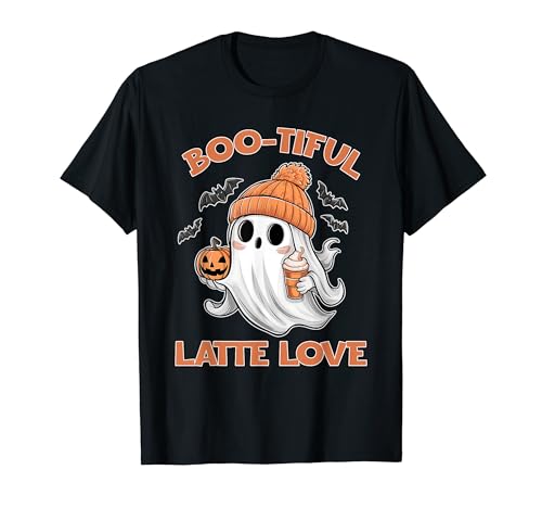 Arte de café Boo-tiful Latte Love Cute Ghost para Halloween Camiseta