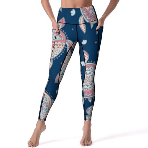 Leggings de fitness tortue colorée pour femme taille haute pantalon sport yoga S
