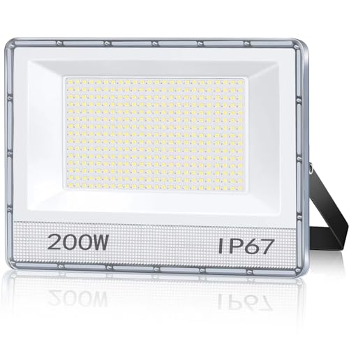 YIQIBRO Foco LED Exterior 200W, 20000LM 7000K Super Brillante Blanco Luz de Inundación, IP67 Impermeable Proyector LED exterior, Iluminación de Seguridad para Garaje Pasillo Jardín Porches Estadio