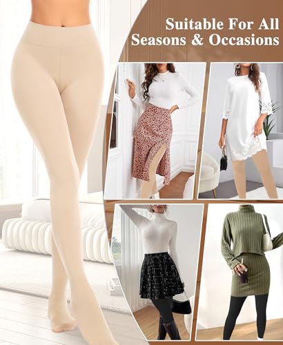 Image of DOCUMO Fleece Lined Tights for Women Thermal Pantyhose Winter Warm Fake Translucent Tights High Waisted Thick Leggings