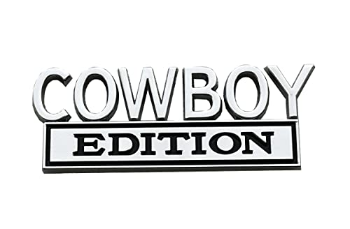 Image of 2Pcs Cowboy Edition Emblems 3D Badge Sticker Decal Compatible with Vehicle, Car, Truck, SUV, Door Decoration (Chrome /Black)