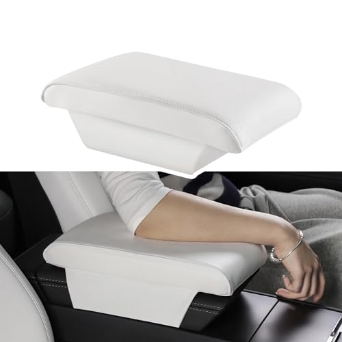 TPARTS Leather Armrest Support Cushion for All Tesla Model Y/3/X/S Tesla Armrest Decor Interior Accessories Memory Foam Console Pillow Elbow Rest Cover Pad (White)