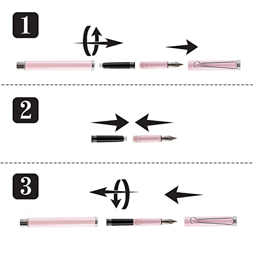 Aihao Refillable Fountain Pen, Fine Point, Metal Fountain Pen With Gift Box, Black Ink, 2 Ink Cartridges In One Set, Pearl Pink #TOP2